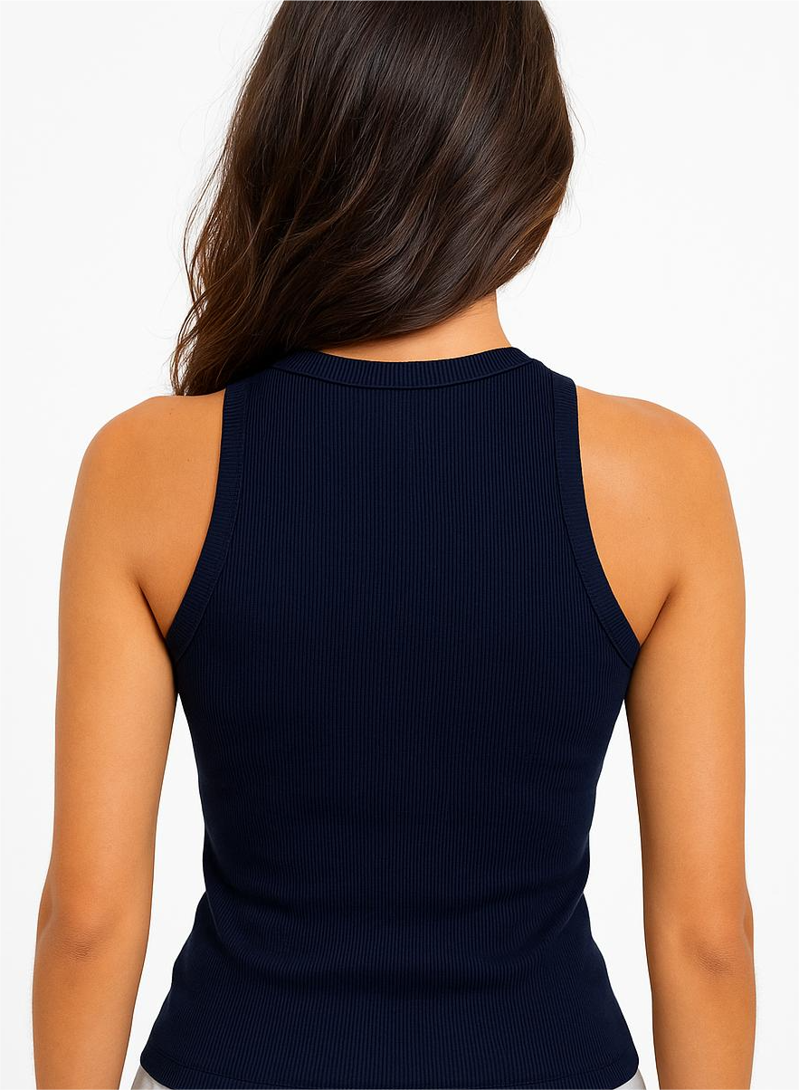 NAVY RIBBED TANK TOP